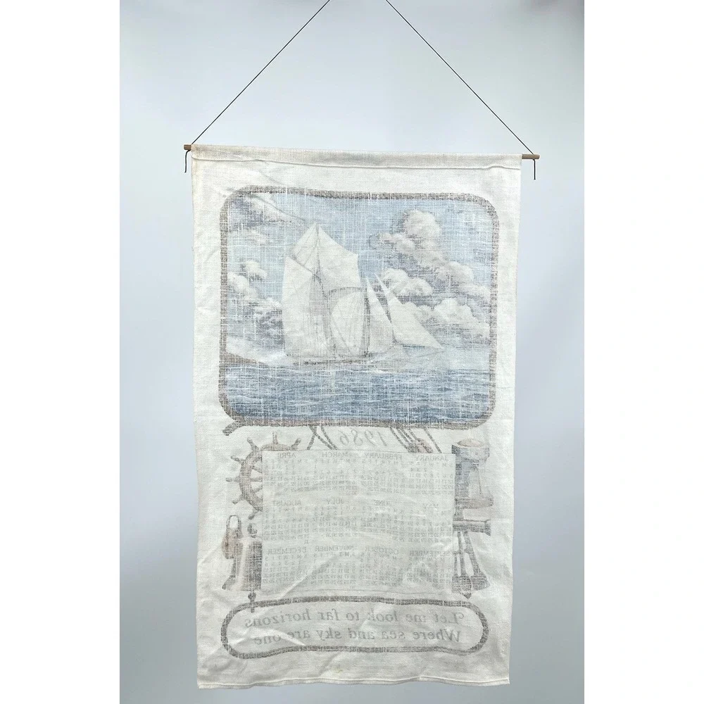 Vintage 1986 Linen Wall Calendar Sailboat Nautical‎ Maritime Hanging 16x27